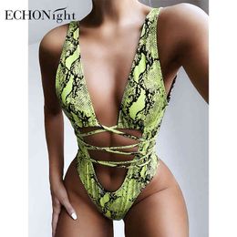 Echonight Bandage Snake Women's Swimsuit Sexy Hollow Out Bathing Suit Bikini Swimwear 2020 Beach Wear Swimming Suit for Women X0522