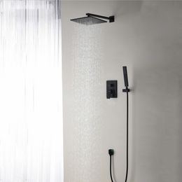 Brass Black Shower Set Bathroom 8" Spuare Bath Head Faucet Wall Mounted Showers Arm Diverter Mixer Handheld Spray sets