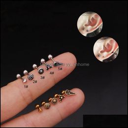 Stud Earrings Jewelry Retro Piercing Ear Bone Studs Stainless Steel Screw For Women 1Pc Drop Delivery 2021 R2Lbr