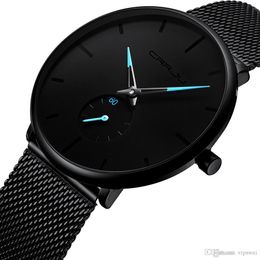 Men Luxurious Brand high quality fashion Quartz Watch simple design Ultra thin dial Stainless steel milan mesh strap Watches Waterproof