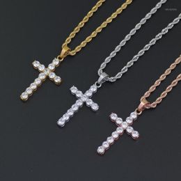 Pendant Necklaces Stainless Steel Jewellery CZ Stone Cross Necklace Hip Hop 24inch Rope Chain SN146