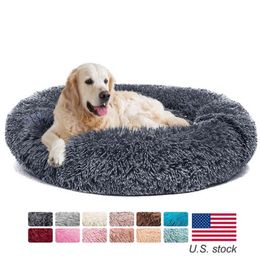 Donut Dog Bed Warm Soft Long Plush Pet Cushion For Samll Large Dog House Cat Calming Bed Washable Kennel Sofa Dogs Supplies