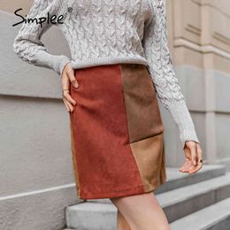 Elegant impact color split joint women A-line bodycon mini skirt High street winter warm short skirts ladies 210414