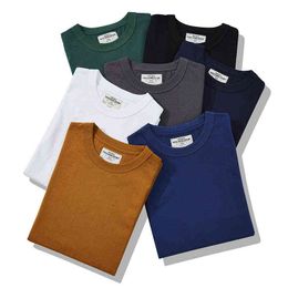 OK1121 200g T-Shirt Men High Quality Fashion Chic Simple Pullover Solid Colour Loose Basic O-Neck Short Sleeve Top Tees Plus Size H1218