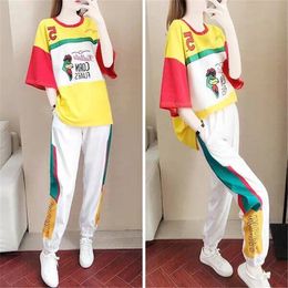 Sports Suit Women's Fashion 2020 Summer New Loose Streetwear Two-piece Set Casual Wear Women Sweat Suit Set Tops And Blouses X0428