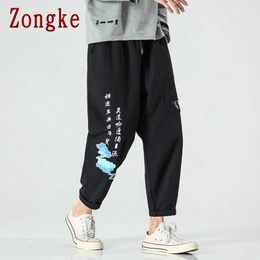 Zongke Chinese Style Men's Pants Harajuku Men Clothing Black Pants Ankle-Length Streetwear Trousers M-5XL 2021 New Arrivals X0723