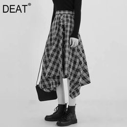 Irregular Plaid Medium Length Skirt High Waist A-line Dress For Women Mall Goth Spring And Summer GX943 210421