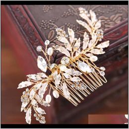 Luxury Gold Color Crystal Floral Bridal Comb Head Piece Ladies Accessories Brides Gift Bvaj4 Bun Maker Qau3X