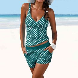 Dots Two Piece Swimsuit Conservative Swimwear Women Shorts Tankini Push Up Swimsuit Plus Size Bathing Suit Shorts Beachwear 210407