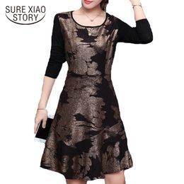 fashion autumn OL style dress women clothing casual print slim plus size female long sleeve D09 30 210506