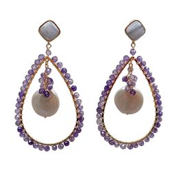 Teardrop Round Amethyst Gold filled plated Natural White Coin Pearl Purple Rhinestone Blue Lace Agates Earrings