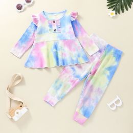 Girls Clothing Set Tie-Dye Hooded Tops+Pants Fall 2021 Latest Kids Boutique Clothes 1-5T Children Sweatshirt Casual Suits