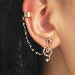 Stud 1Pc Rhinestone Musical Note Tassel Chain Ear Clip Earrings For Women Girls Geometric Gold Silver Color Earings Jewelry Gift