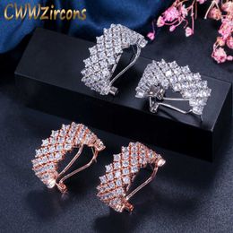 Brand Fashion Cubic Zirconia Jewelry 585 Rose Gold Color Round Tiny CZ French Clip Stud Earrings for Ladies CZ231 210714