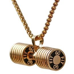 Pendant Necklaces Dumbbell Necklace Barbell Charm Bodybuilding Crossfit Fitness Jewelry For Lovers Workout Gym 23in Chain