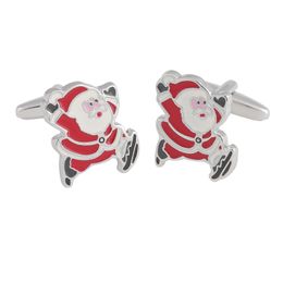 Christmas Santa Claus Cufflinks for Male Female Red Enamelled Epoxy Cuff Links Party Present Whole& Retail