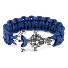 Ankunft Herren Ankerfesseln Blaue Farbe Seil Armband Charme Edelstahl Skeleton Schädelverschluss Für Mann Armbänder