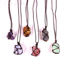 Love Gift Natural Crystal Quartz Reiki healing Chakra Gemstone Hand Woven Net Bag Rough Stone Large Particle Pendant Jewellery Energy Gem Necklace