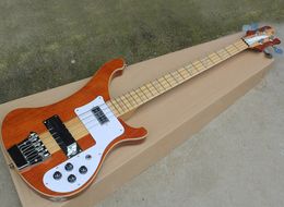 4 Strings Light Yellow Neck-thru-body Electric Bass Guitar with Maple Fretboard,Customized Logo/Color Available