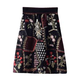 Women Black Lace Floral Embroidery Mini Skirt Vintage Zipper High Waist Elegant Oversize S0307 210514