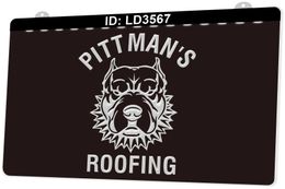LD3567 Pitbull Firearms Roofing Pittmans 3D Engraving LED Light Sign Wholesale Retail