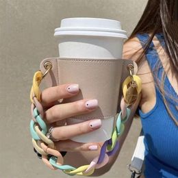 Hooks & Rails PU Leather Milk Tea Hand-Held Holder Detachable Chain Outdoor Picnic Portable Coffee Cup Outer Packaging Bag Without289M