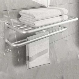 Joybos Bathroom Shelf Towel Rack Wall-mounted Punch-free Aviation Aluminum Shelves shower Organize 211112