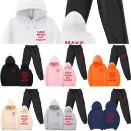 Streetwear Men 2 piece set MAKE MONEY NOT FRIENDS Hoodies Sets Fleece Hoodie pants Men Women Tracksuit homme Sweatpants Suit X0610