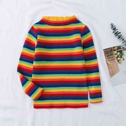 Rainbow Kids Sweaters Autumn Boys Children Clothing Pullover Knitted Baby Girls Small Turtleneck Sweater Colthes Solid 210521