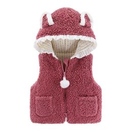 LZH 2021 Autumn Winter Baby Boys Vest For Girls Cartoon Hooded Fleece Waistcoats Kids Jacket & Coat Children Clothes 1 2 3 year H0909