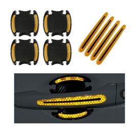 Car Yellow Reflective Sticker Door Handle Door Bowl Protection Guards Trim Stickers Universal Reflective Warning Anti Collision Scratches Protector