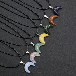 Small Moon Stone Crescent Charm Choker Collar Reiki Healing Chakra Crystal Necklaces Natural Agates Pink Quartz Necklaces Female