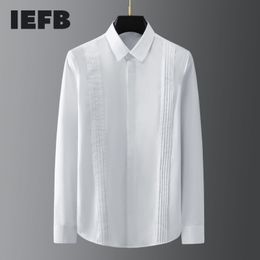 IEFB High Quality Black White Smart Casual Shirt With Folded Fabric For Business Long Sleeve Spring Men's Blouse 9Y5623 210524