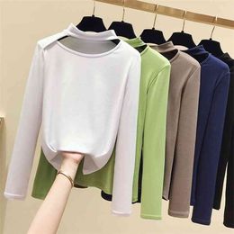 Female Sexy T Shirt Women Black Fashion Long Sleeve Solid O-Neck T- Tops Casual cotton plus size Femme 210507