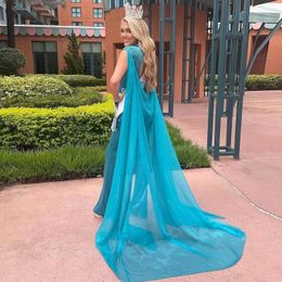 Sparkle Sequin Jumpsuit Evening Dresses 2021 High Neck with Chiffon Cape Pageant Dress Ankle Length Special Occasion Outfit268V