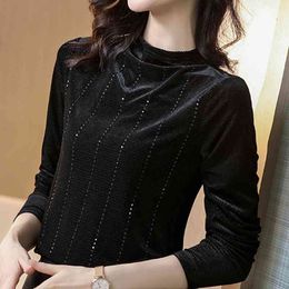 Long Sleeve Black Velour Blouse Shirt Tops Women Winter Clothes Blouse Women Blusas Mujer De Moda Women Clothing Blusa D980 210426