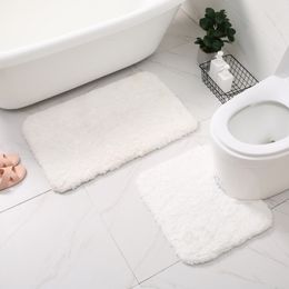 White Bathroom Bath Mat Set Anti-skid Toilet Rugs U-Shape Rectangle Floor Carpets For Bathtub Side Entrance Doormat Shower Room 210401