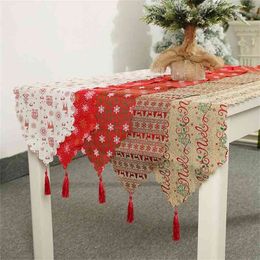Christmas Fabric Printed Table Runner Household Cover Antifouling Santa Claus cloth Decorations 210708