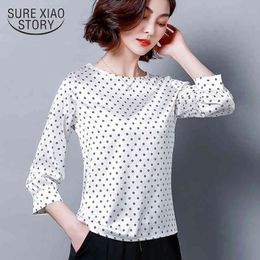 Summer Short Sleeve Loose Tops Blusas O Neck Silk Shirt Casual Polka Dot Plus Size Women Blouse 9059 50 210415