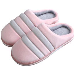 Slippers 2021 Women Mixed Colours Stripe Winter Warm Plush Couples House Floor Slides Non-slip Platform Outdoor Indoor Shoes