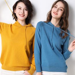 Women's Hoodies & Sweatshirts 2021 Fall Winter Girls Knit Pullover 30% Wool Hooded High Street Candy Women Render Jumper Knitwear Harajuku H