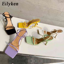Eilyken 2022 New Women Sandal Thin High Heel Elegant Ladies Pumps Shoes Narrow Band Summer Gladiator Sandals Shoes size 35-40 Y220209