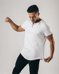Plain clothing fitness polo shirt men fashion extend tshirt summer gym short sleeve t-shirt cotton bodybuilding Slim tops tees 210421