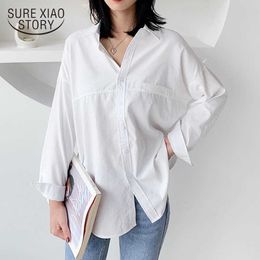 Turn-Down Collar Loose White Shirts Solid Female Shirt Tops Spring Autumn Women Cardigan Blouses Lady Blusas 11890 210527