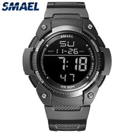 Men Watches Digital Smael Watch Waterproof Led Clock Alarm Reloj Hombre Stopwatch Black Wristwatch 1335 Sport Watches Digital Q0524