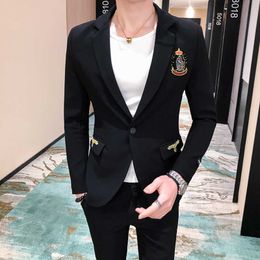 (Jacket+Pant) 2021 wending dress Men Blazer Suits Slim Fit Male Business leisure Suit Jacket Nightclub Singer Dress for Party X0909