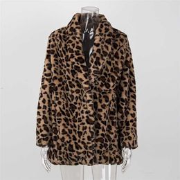 Leopard Coats Women Faux Fur Coat Luxury Winter Warm Plush Jacket Fashion artificial fur Women's outwear High Quality 211220