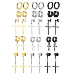 Set of 15 Pairs Titanium Steel Dangle Cross Earring Hoops For Body Piercing Punk Hiphop Hoop Earrings