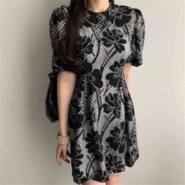 Vintage Black Lace Dresses Woman Summer O-neck Short Sleeve Clothing Vestidos Elegant Chic Floral Dress Female 210603