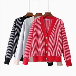 HLBCBG Single Breasted V Neck Women Button Black Christmas Tree Cardigan Sweater Knitted Loose Oversized Jumper Top Jacket Coat 210922